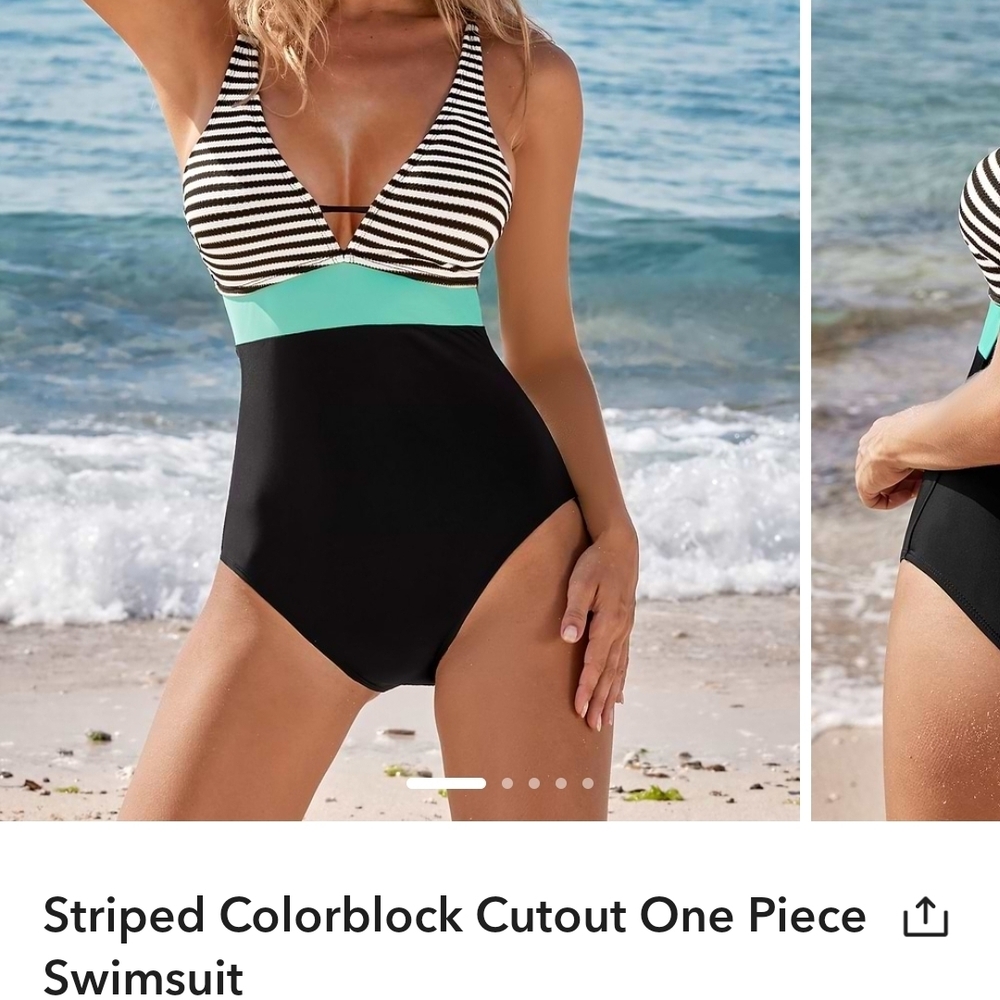 Cupshe Black and White One Piece Swimwear with Stripes